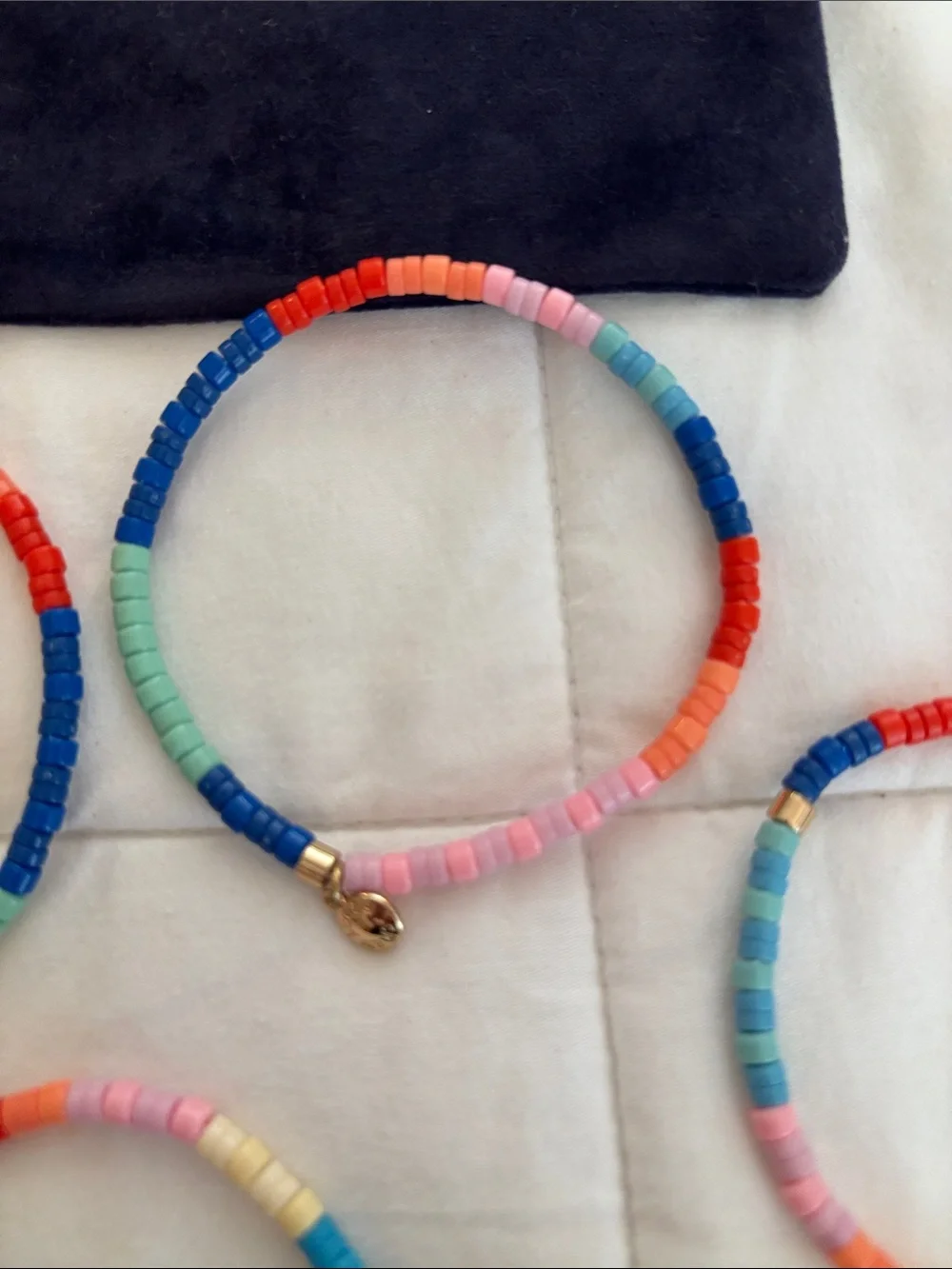 J. Crew Coral, Blue & Mint Multi-Bead Stretch Bracelet Set NWOT